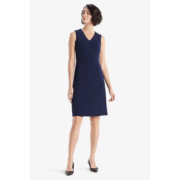 MM Lafleur Womens Annie Dress Sleeveless V Neck Stretch Zip Closure Navy Plus 1X - Picture 1 of 10